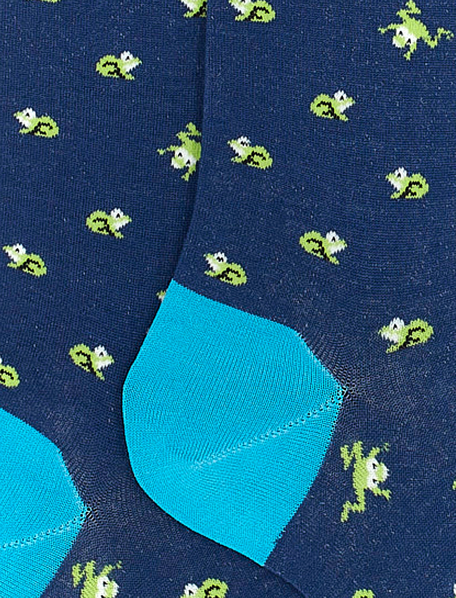 Men's long royal blue ultra-light cotton socks with frog motif - Gallo 1927 - Official Online Shop