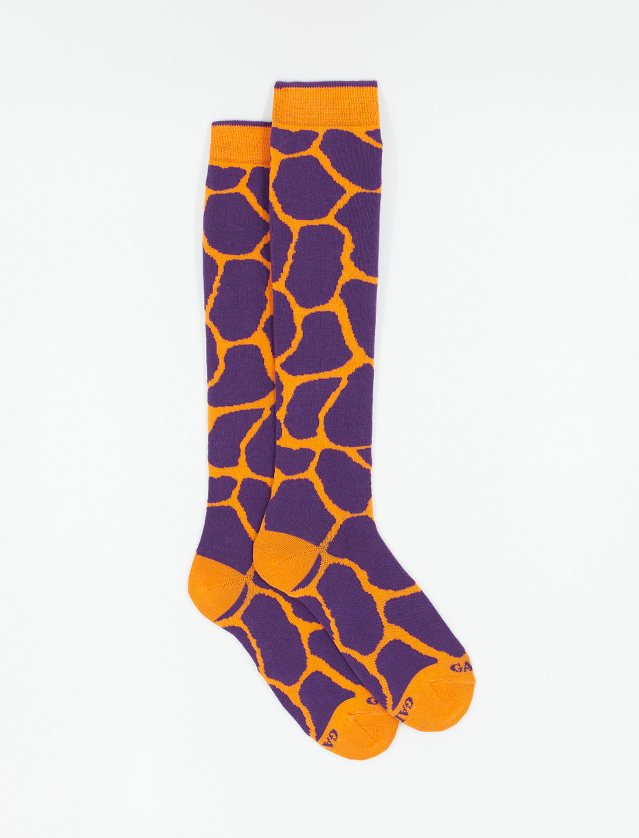Women's long light cotton socks with giraffe motif, mandarin - Gallo 1927 - Official Online Shop