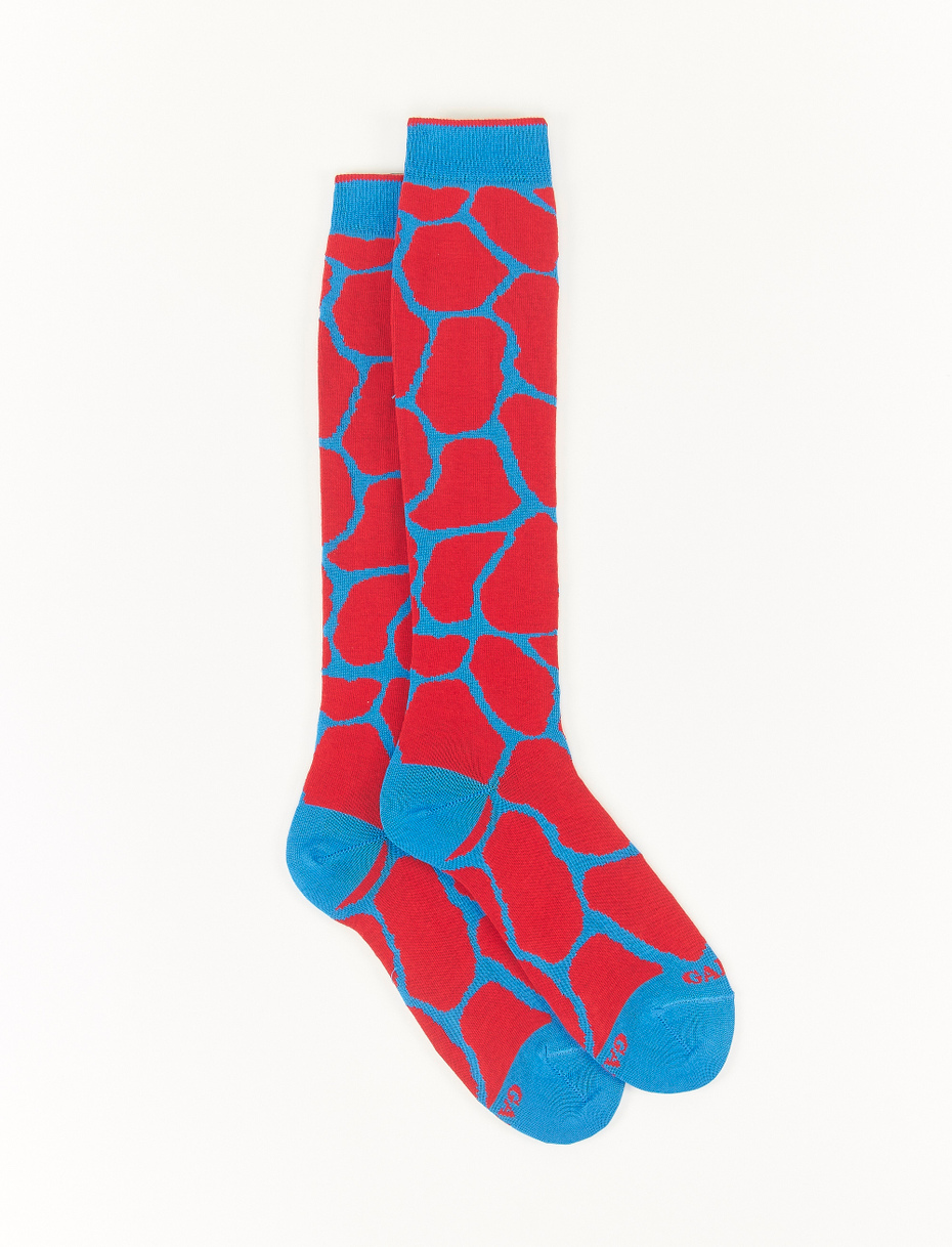 Women's long light cotton socks with giraffe motif, topaz blue - Gallo 1927 - Official Online Shop