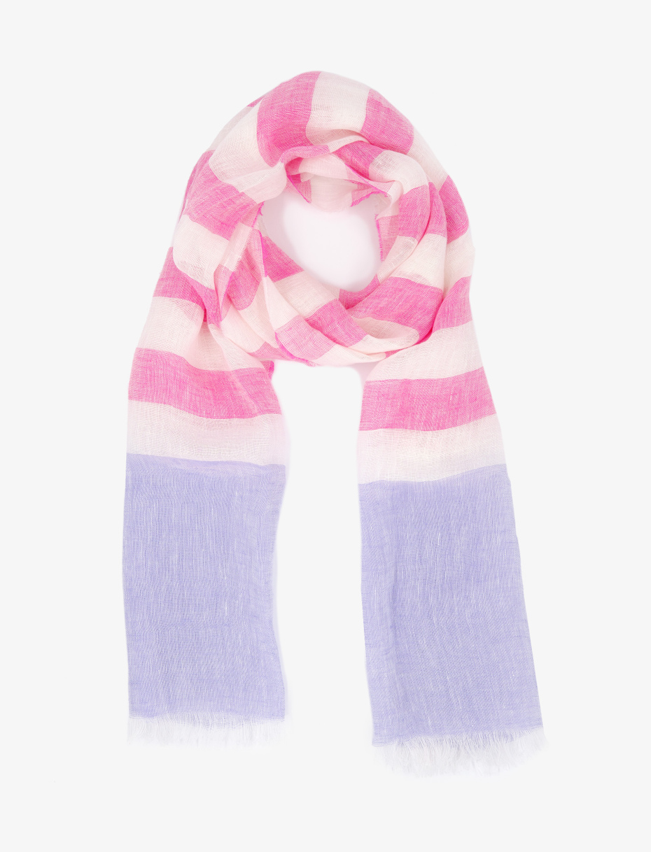 Unisex fuchsia linen scarf with tricolour stripes - Gallo 1927 - Official Online Shop