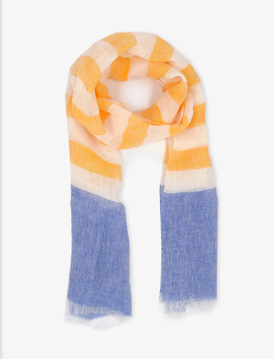 Unisex daffodil linen scarf with tricolour stripes - Gallo 1927 - Official Online Shop