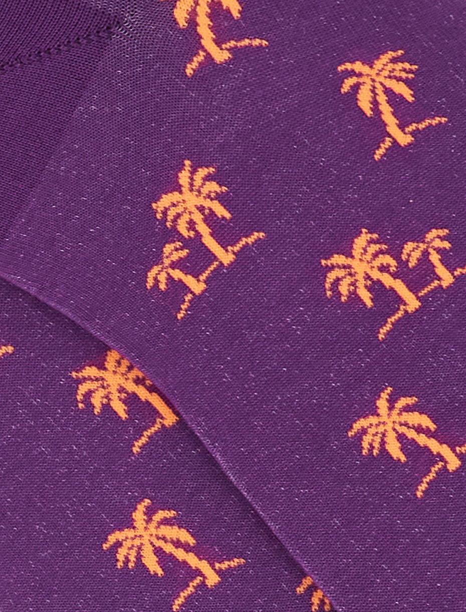 Men's ultra-light cotton ankle socks with palm tree motif, violet - Gallo 1927 - Official Online Shop