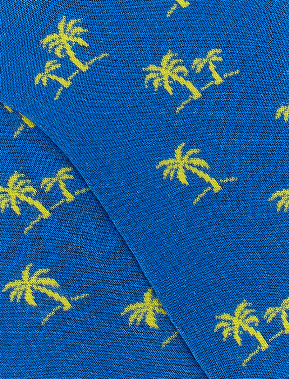 Men's ultra-light cotton ankle socks with palm tree motif, French blue - Gallo 1927 - Official Online Shop