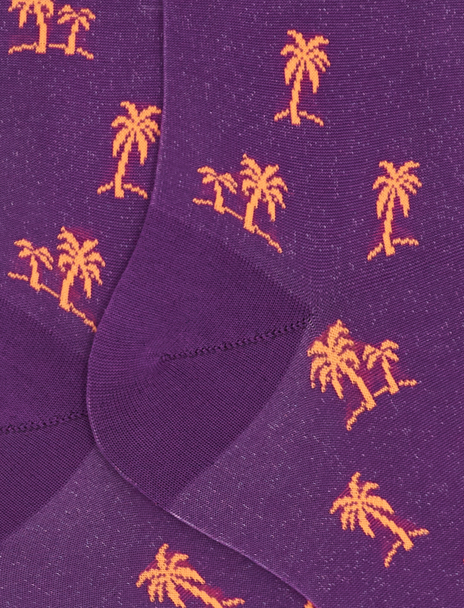Women's super short ultra-light cotton socks with palm-tree motif, violet - Gallo 1927 - Official Online Shop