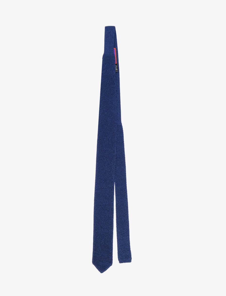 Men's tie in plain, lapis-lazuli mélange blue silk - Gallo 1927 - Official Online Shop