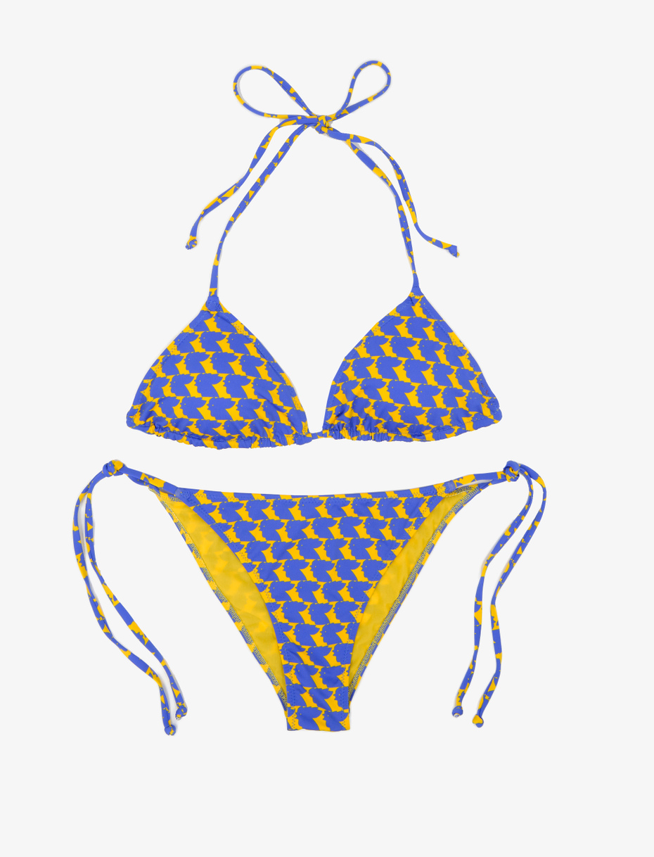 Women's polyamide triangle bikini with two-tone chicken motif, daffodil yellow - Gallo 1927 - Official Online Shop