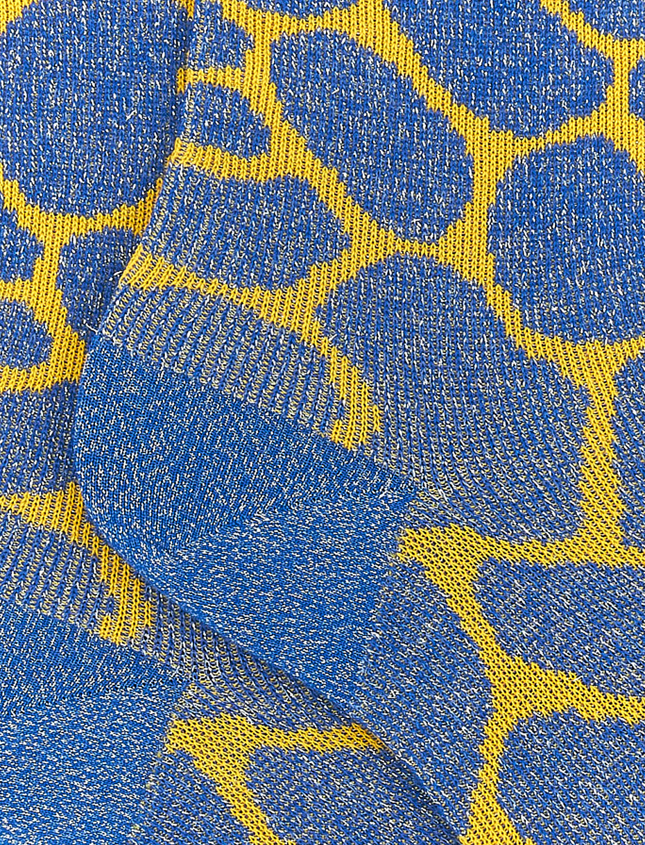 Women's short cobalt blue cotton and lurex socks with spotted giraffe motif - Gallo 1927 - Official Online Shop
