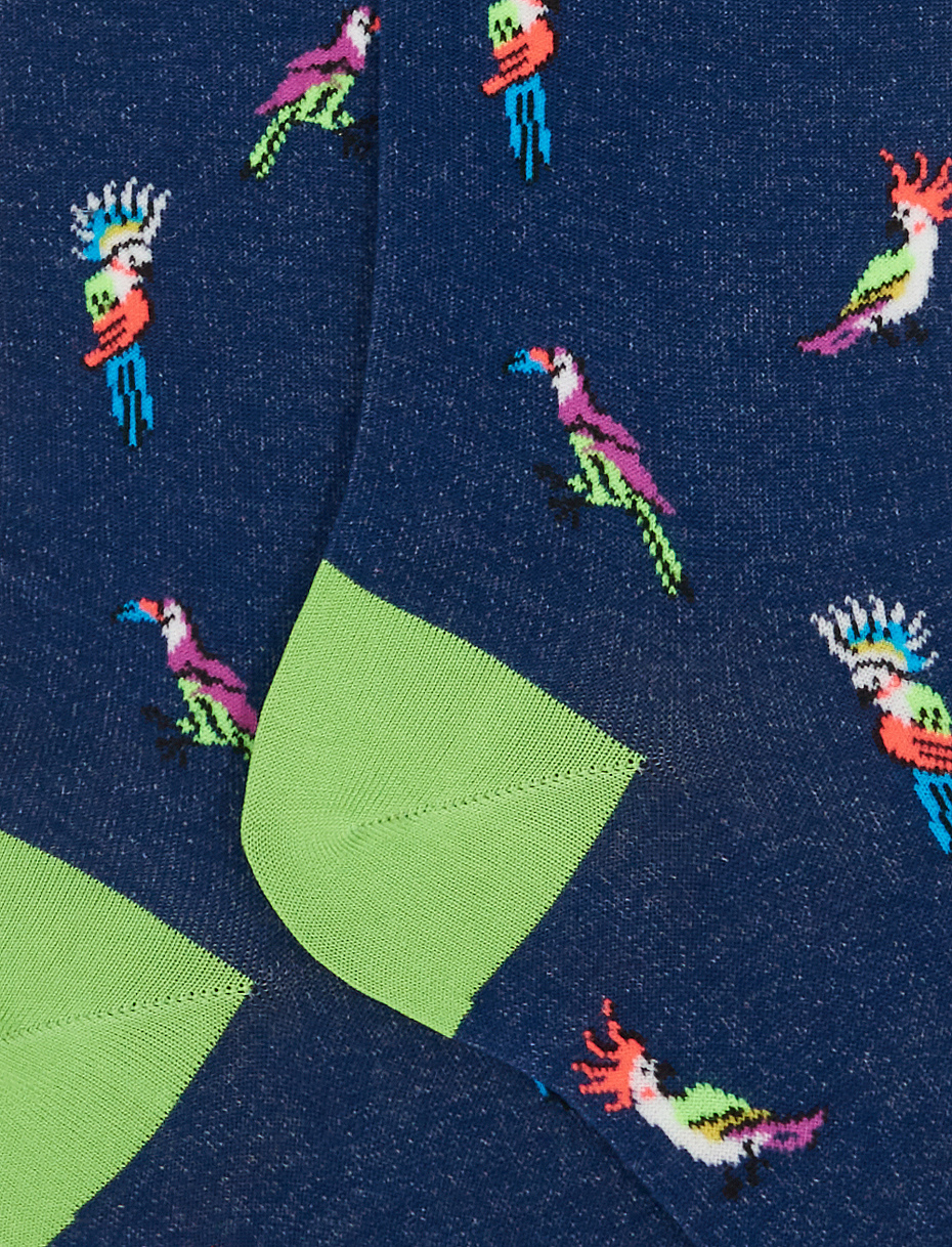 Women's long royal blue ultra-light cotton socks with cockatoo/toucan motif - Gallo 1927 - Official Online Shop