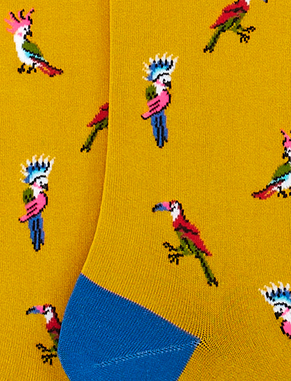 Women's long golden ultra-light cotton socks with cockatoo/toucan motif - Gallo 1927 - Official Online Shop