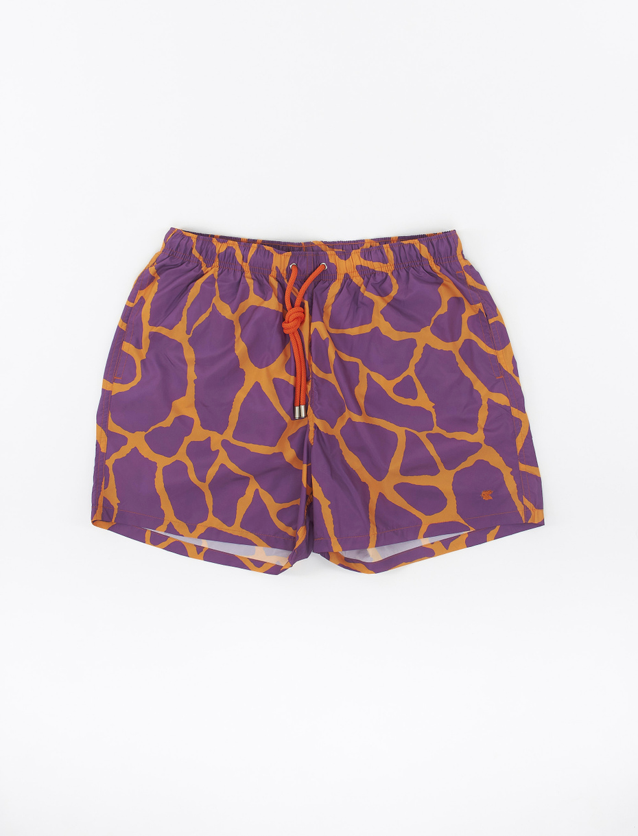 Men's mandarin polyester swimming shorts with giraffe motif - Gallo 1927 - Official Online Shop
