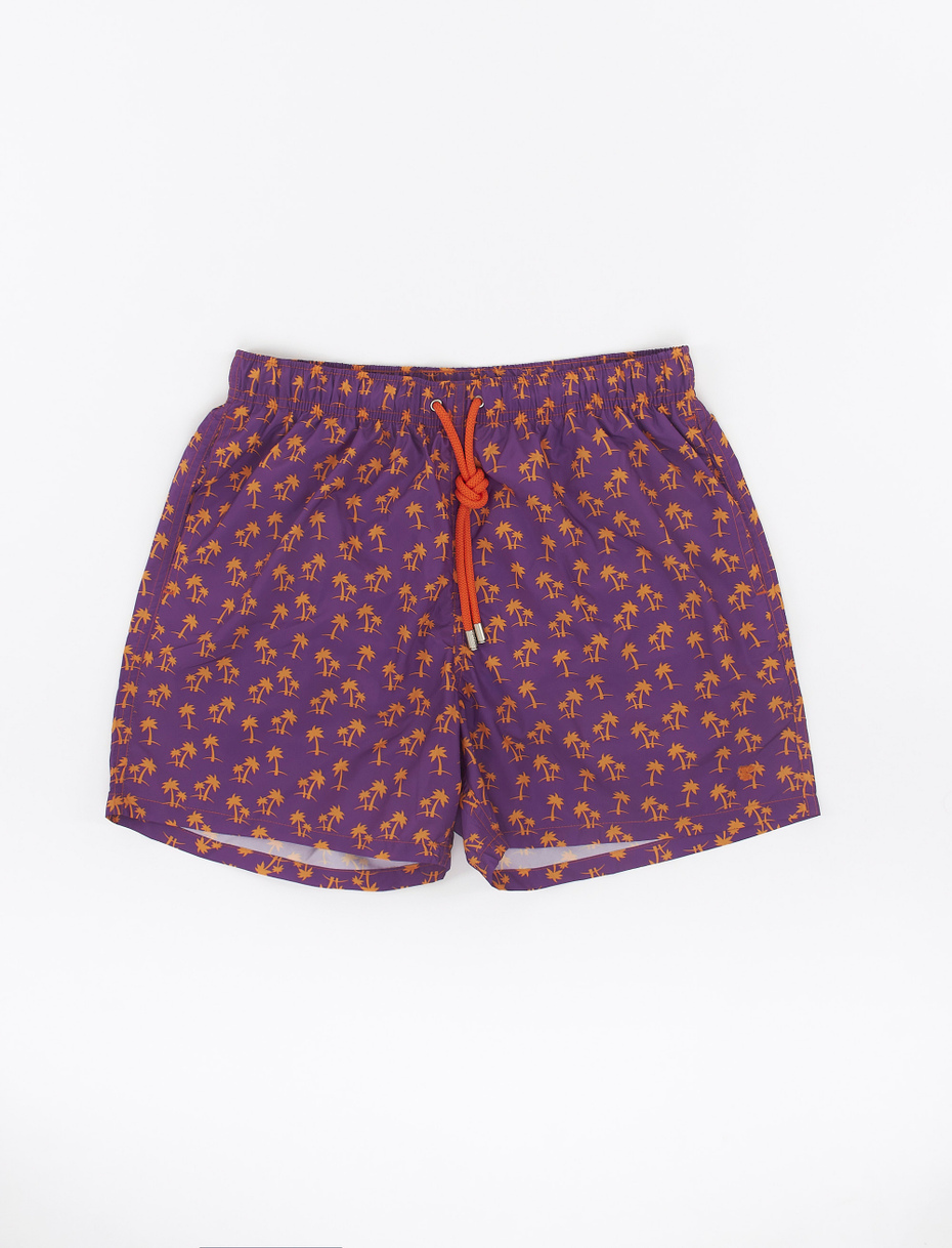 Men's strelizia polyester swimming shorts with palm tree motif - Gallo 1927 - Official Online Shop