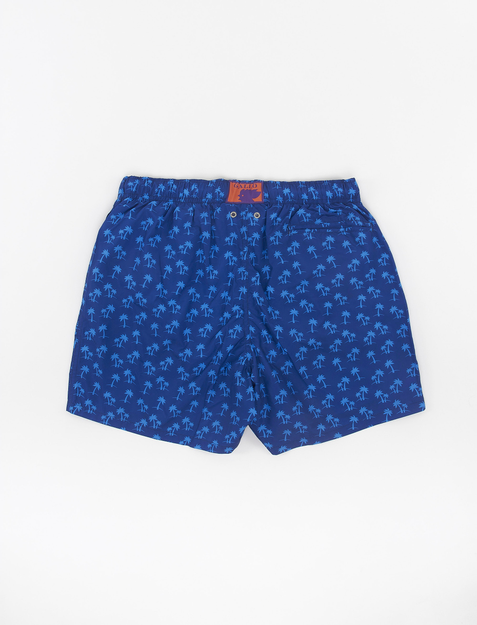 Men's periwinkle blue polyester swimming shorts with palm tree motif - Gallo 1927 - Official Online Shop