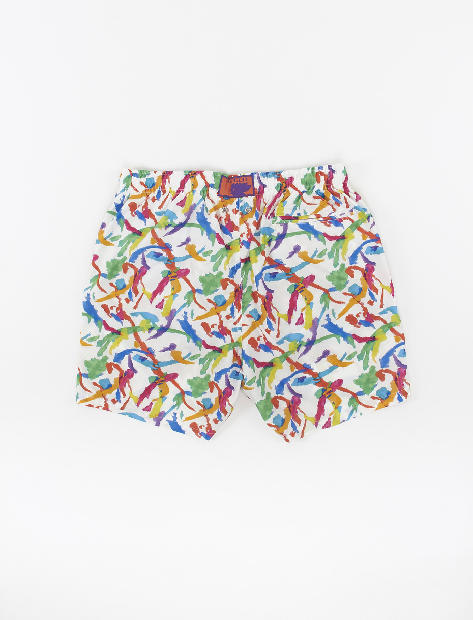 Men's white polyester swimming shorts with paint splash motif - Gallo 1927 - Official Online Shop