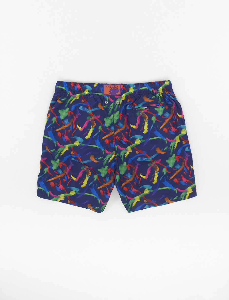 Men's cobalt blue polyester swimming shorts with paint splash motif - Gallo 1927 - Official Online Shop