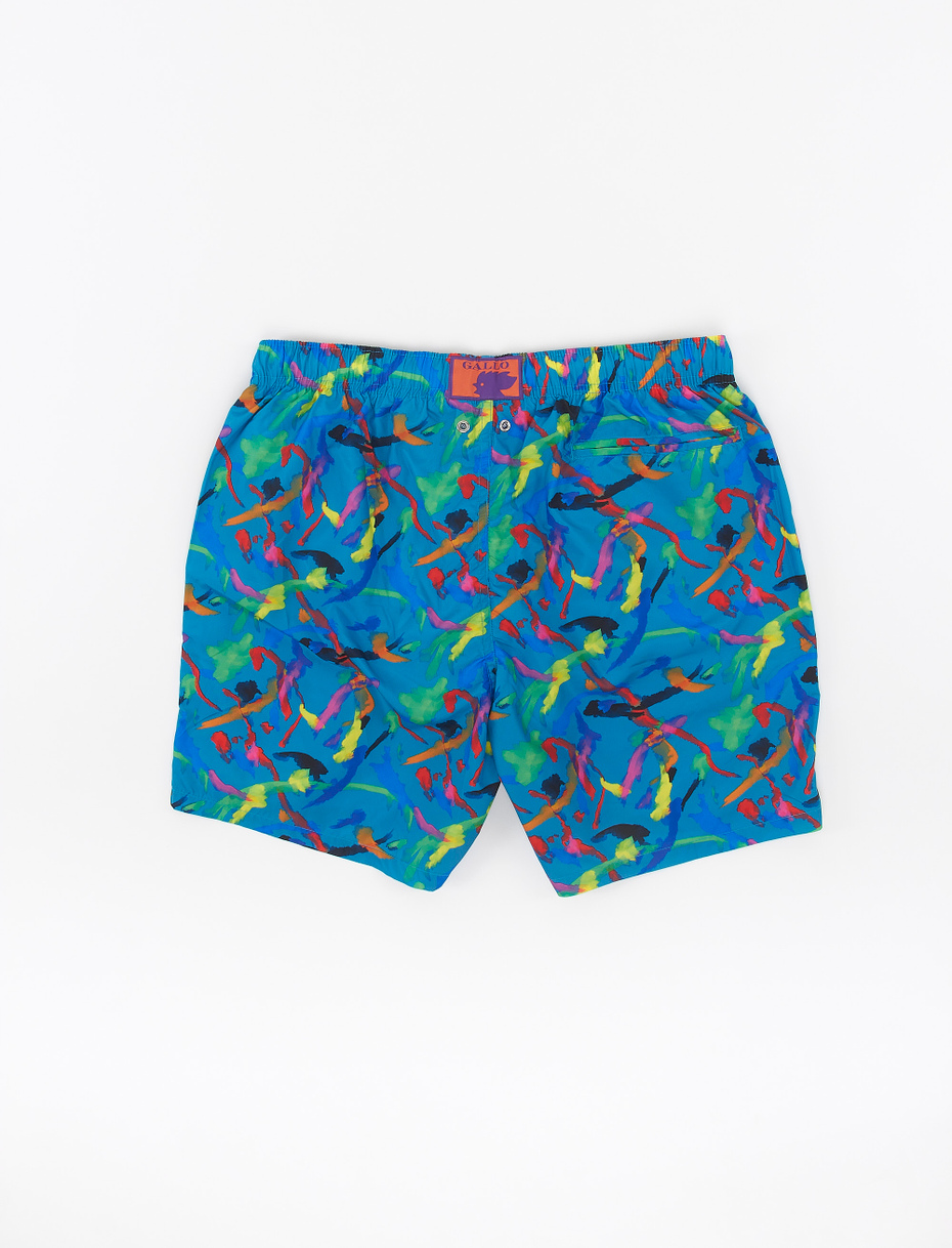 Men's dragonfly blue polyester swimming shorts with paint splash motif - Gallo 1927 - Official Online Shop