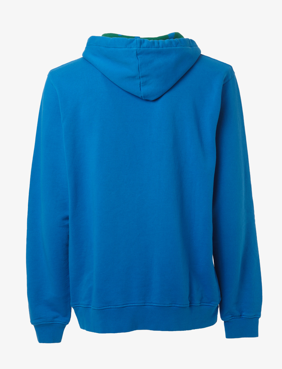 Unisex plain topaz blue cotton hoodie with chicken motif inside the hood - Gallo 1927 - Official Online Shop