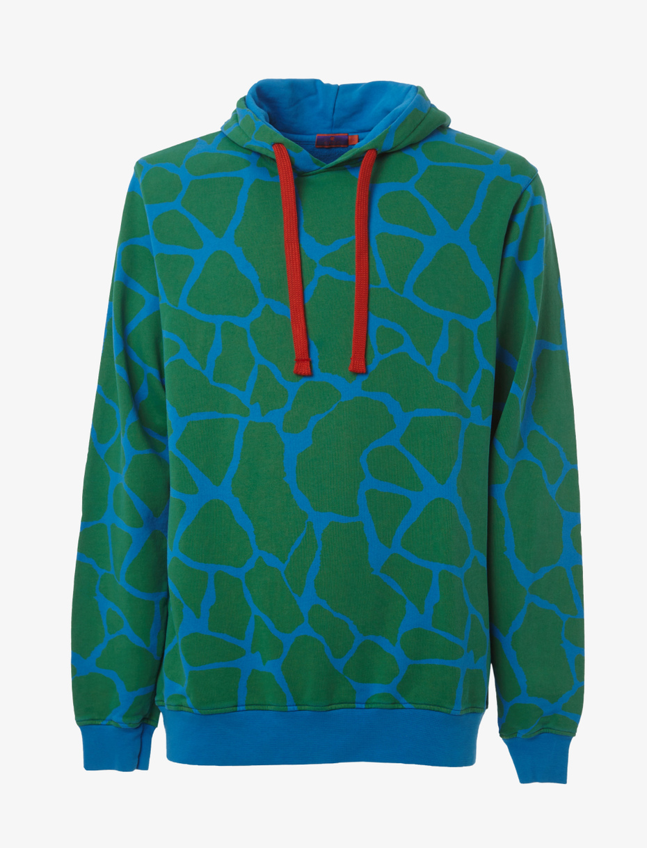 Unisex plain topaz blue cotton hoodie with giraffe motif inside the hood - Gallo 1927 - Official Online Shop