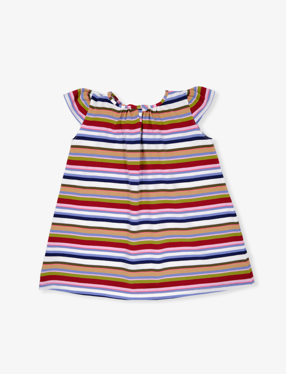 Girls' white cotton crew-neck dress with multicoloured stripes - Gallo 1927 - Official Online Shop