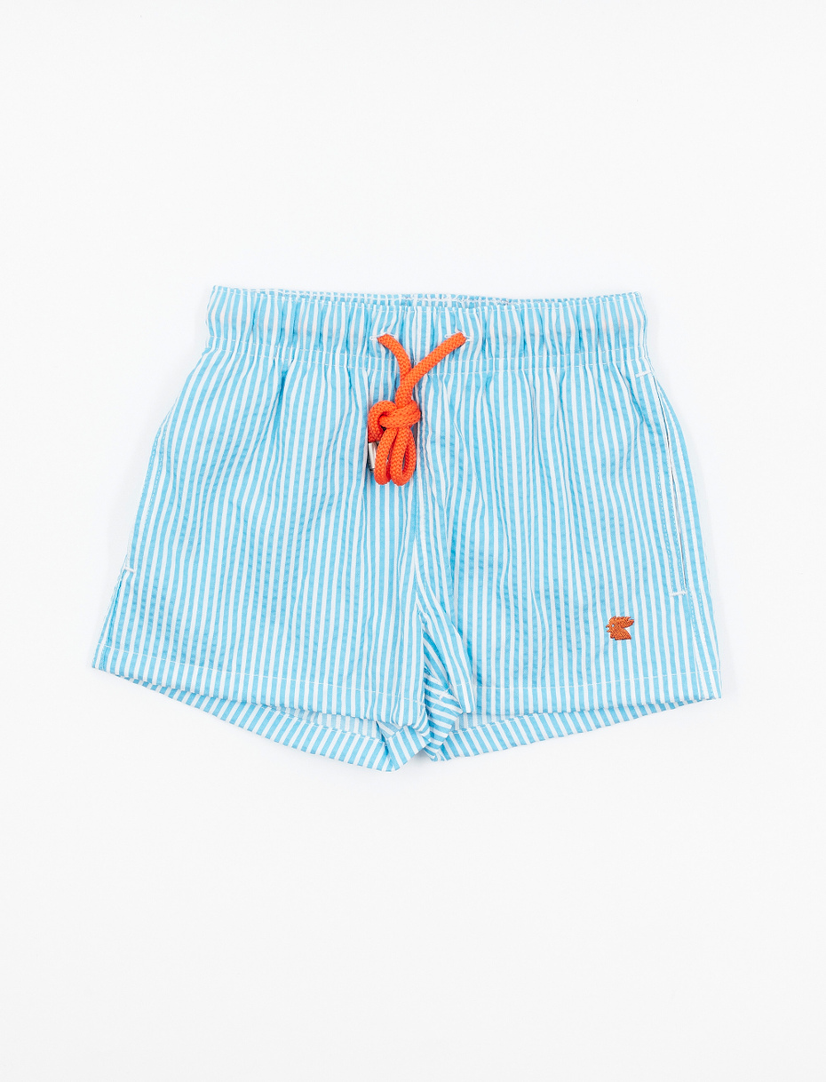 Kids' turquoise polyester swimming shorts with seersucker motif - Gallo 1927 - Official Online Shop