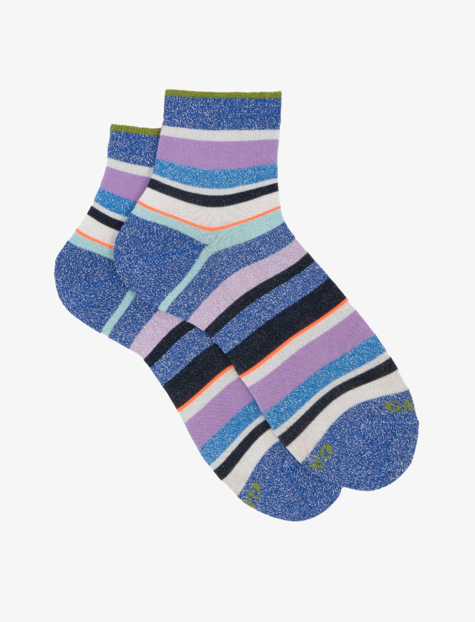 Women's super short cotton and lurex socks with multicoloured stripes, cobalt - Gallo 1927 - Official Online Shop