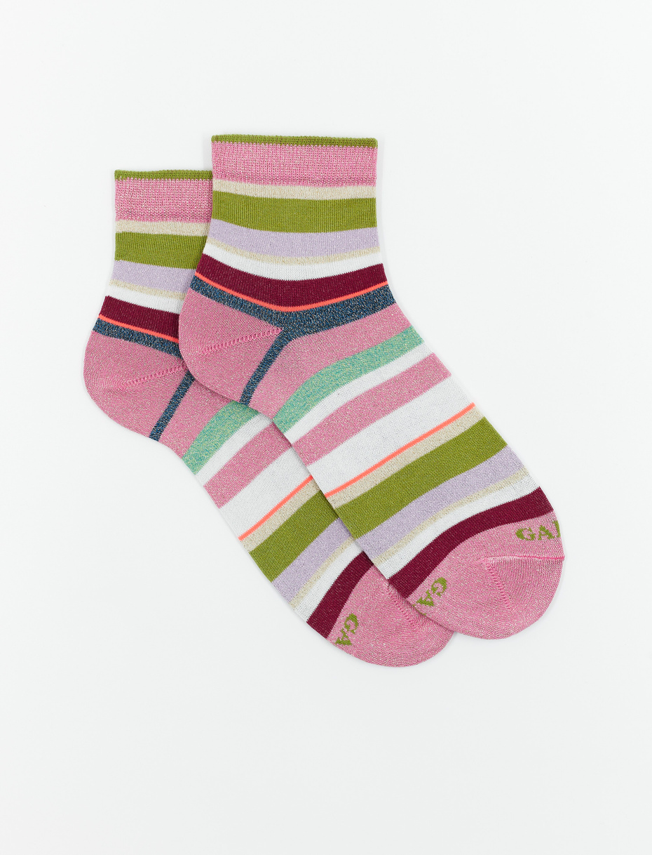 Women's super short cotton and lurex socks with multicoloured stripes, petal pink - Gallo 1927 - Official Online Shop