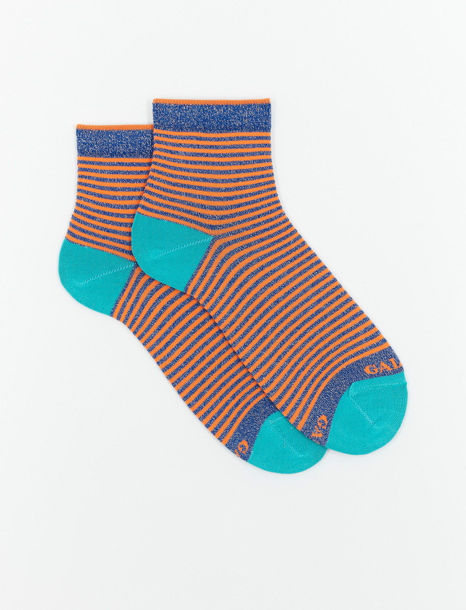 Women's super short cotton and lurex socks with Windsor stripes, cobalt - Gallo 1927 - Official Online Shop