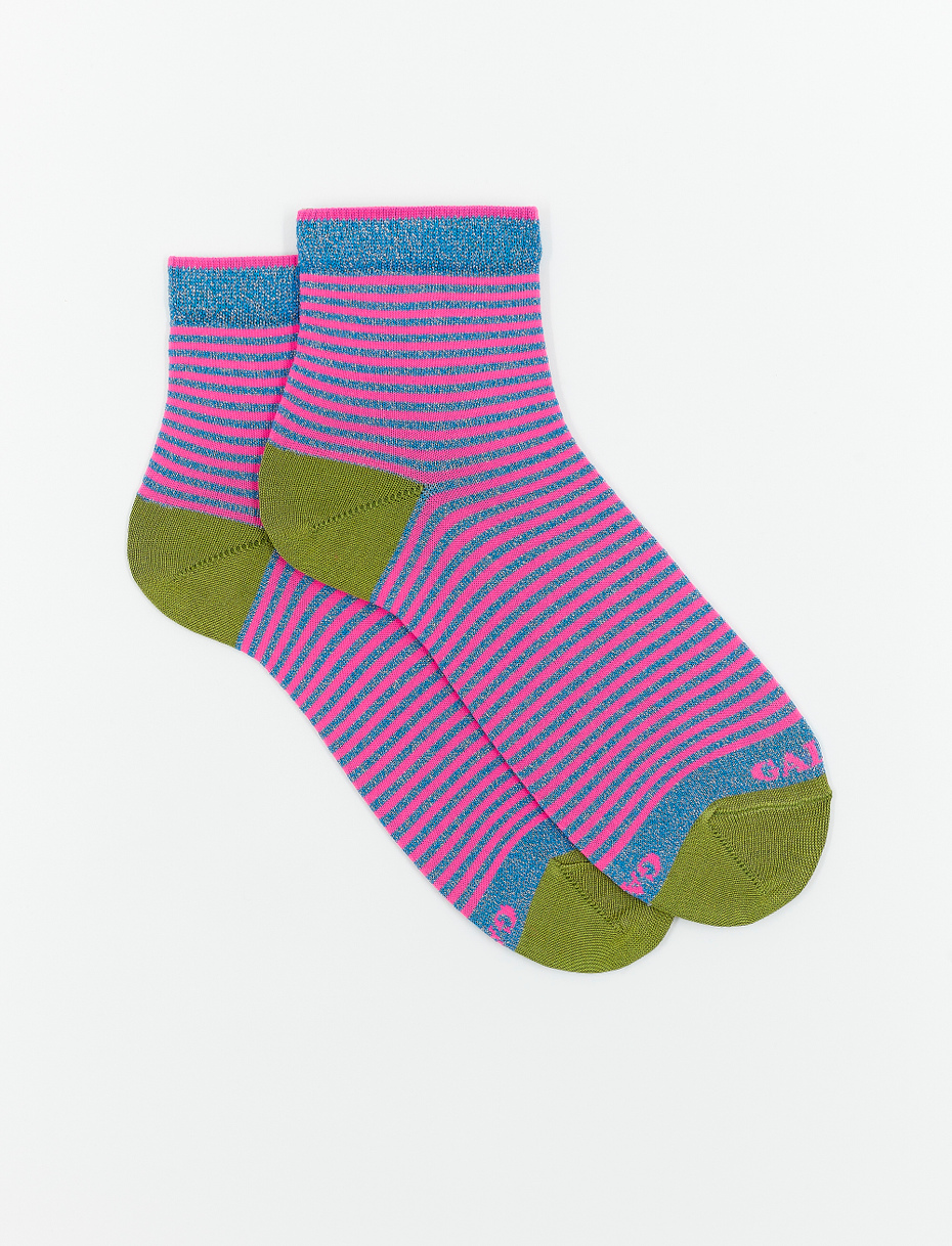Women's super short cotton and lurex socks with Windsor stripes, Aegean blue - Gallo 1927 - Official Online Shop
