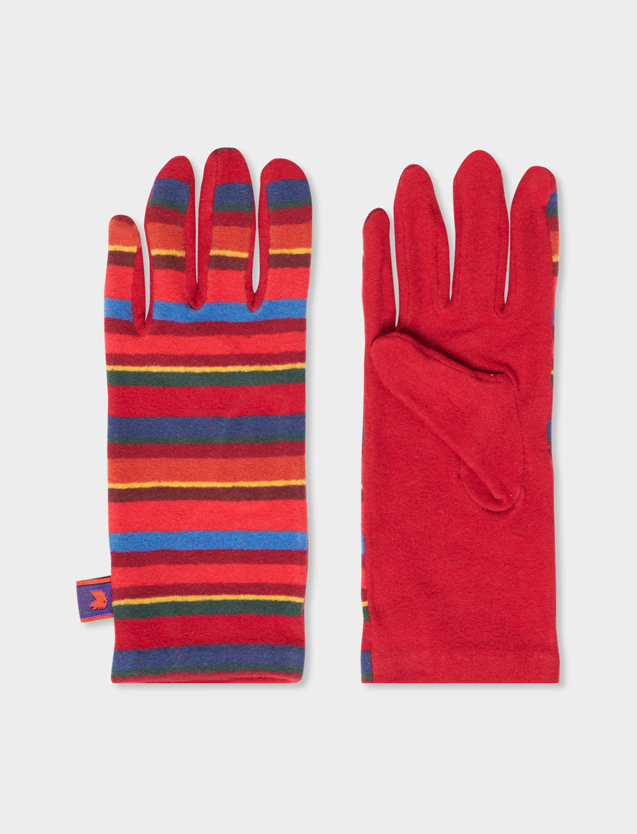 Women's red fleece gloves with multicoloured stripes - Gallo 1927 - Official Online Shop
