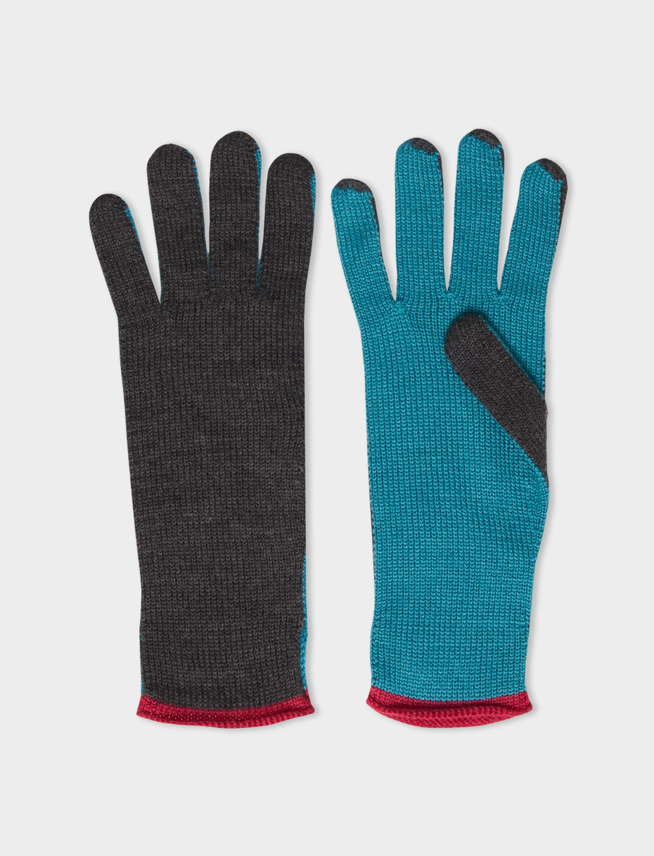 Women's plain charcoal grey wool, silk and cashmere gloves with contrasting details - Gallo 1927 - Official Online Shop