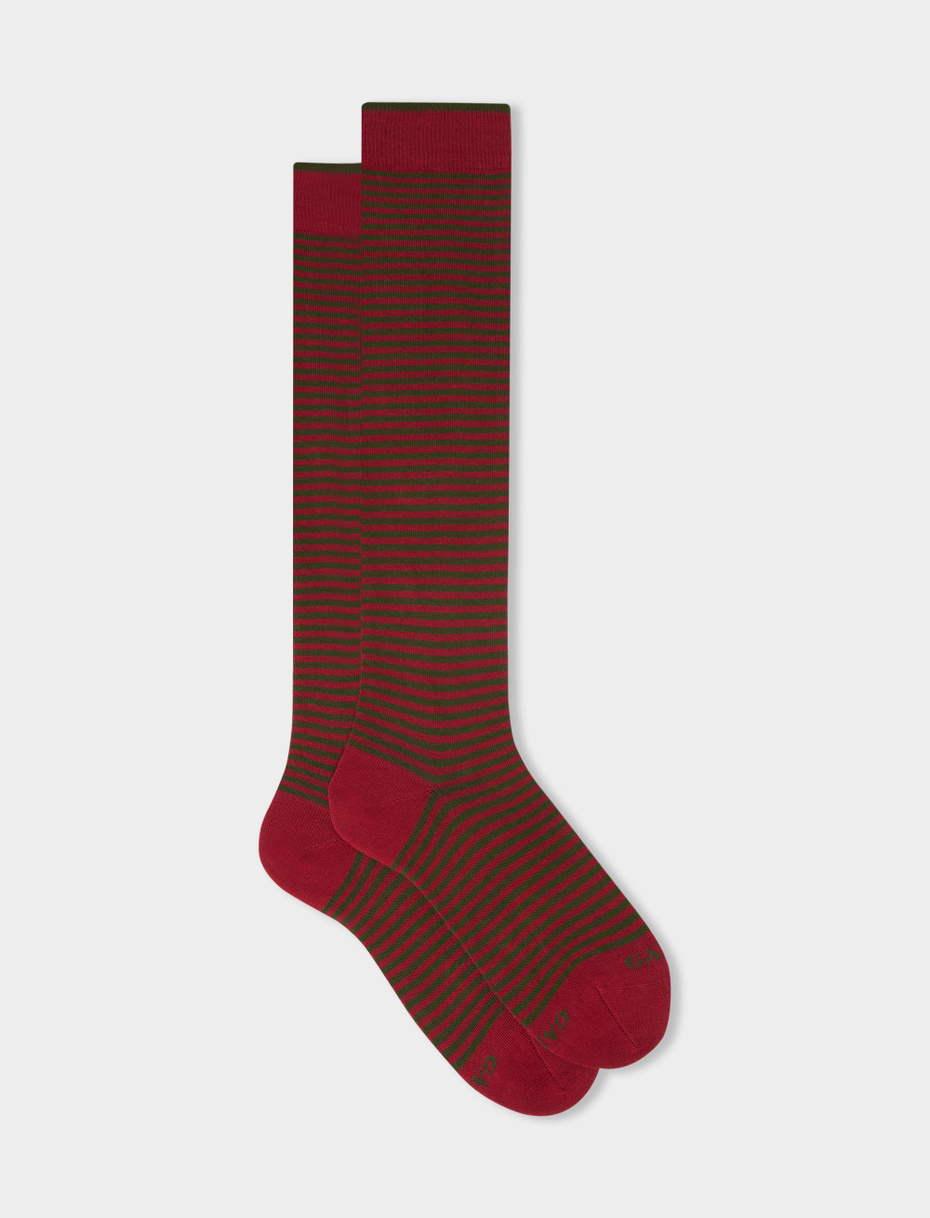 Women's long amaranth cotton socks with Windsor stripes - Gallo 1927 - Official Online Shop