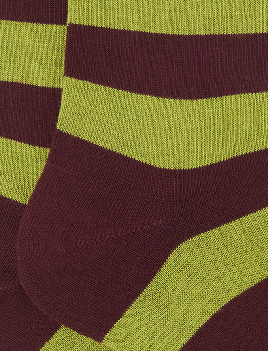 Women's short burgundy cotton socks with two-tone stripes - Gallo 1927 - Official Online Shop