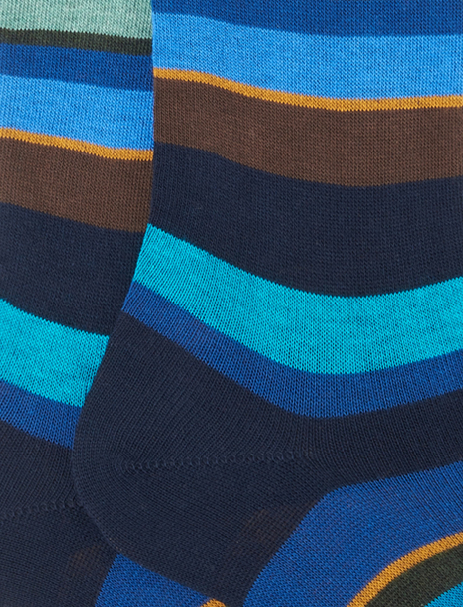 Women's long navy/wood brown cotton socks with multicoloured stripes - Gallo 1927 - Official Online Shop