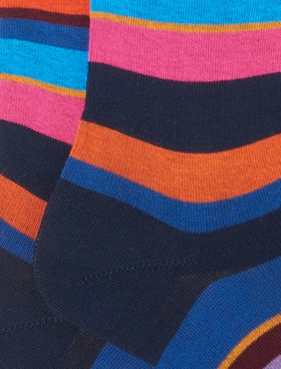 Women's long navy/copper cotton socks with multicoloured stripes - Gallo 1927 - Official Online Shop