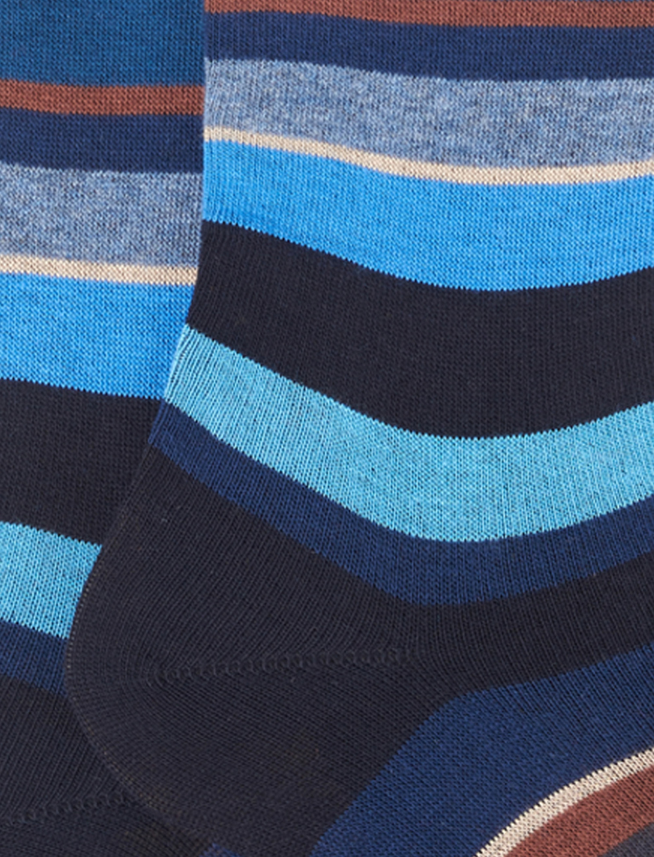 Women's long blue/sand cotton socks with multicoloured stripes - Gallo 1927 - Official Online Shop
