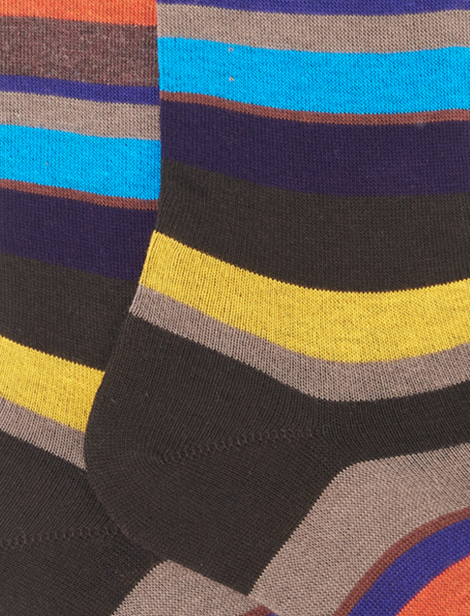 Women's long moka cotton socks with multicoloured stripes - Gallo 1927 - Official Online Shop