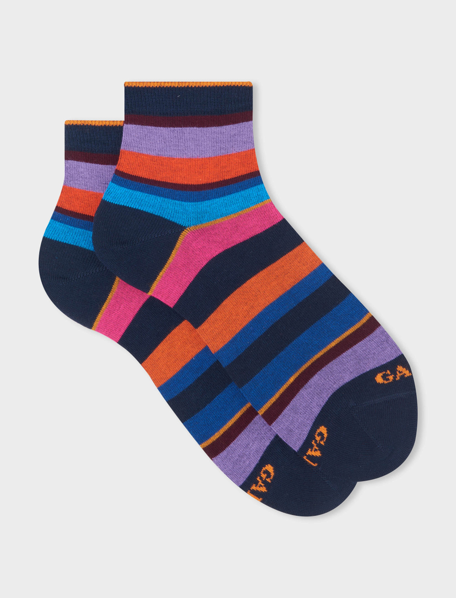 Women's super short navy cotton socks with multicoloured stripes - Gallo 1927 - Official Online Shop