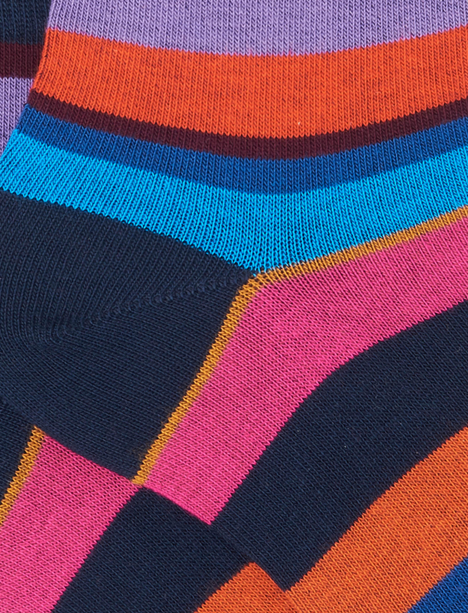 Women's super short navy cotton socks with multicoloured stripes - Gallo 1927 - Official Online Shop