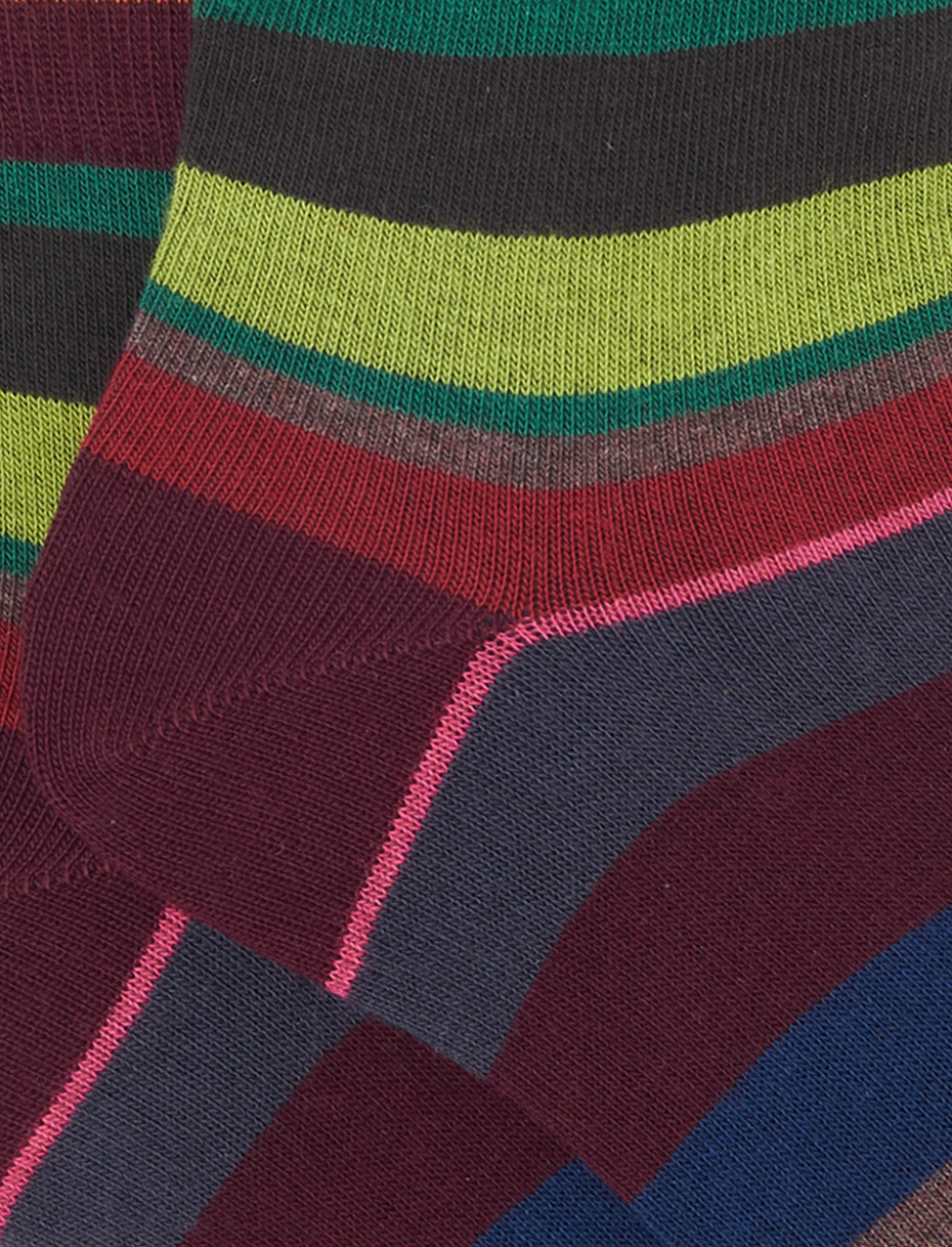 Calze cortissime donna cotone bordò righe multicolor - Gallo 1927 - Official Online Shop