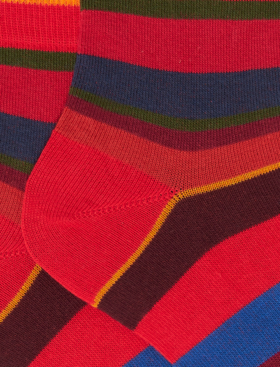 Women's super short red cotton socks with multicoloured stripes - Gallo 1927 - Official Online Shop