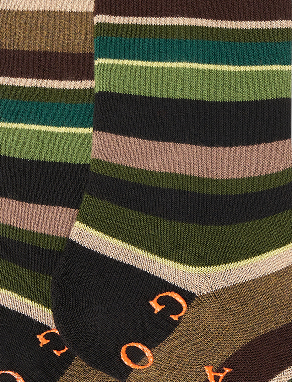 Women's short non-slip black cotton socks with multicoloured stripes - Gallo 1927 - Official Online Shop