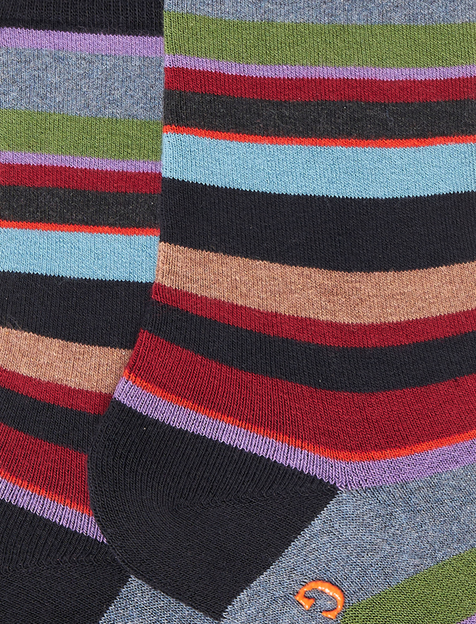 Women's short non-slip blue cotton socks with multicoloured stripes - Gallo 1927 - Official Online Shop