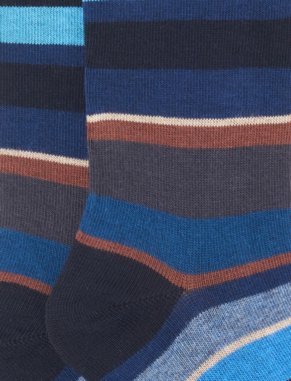 Kids' long blue/sand cotton socks with multicoloured stripes - Gallo 1927 - Official Online Shop