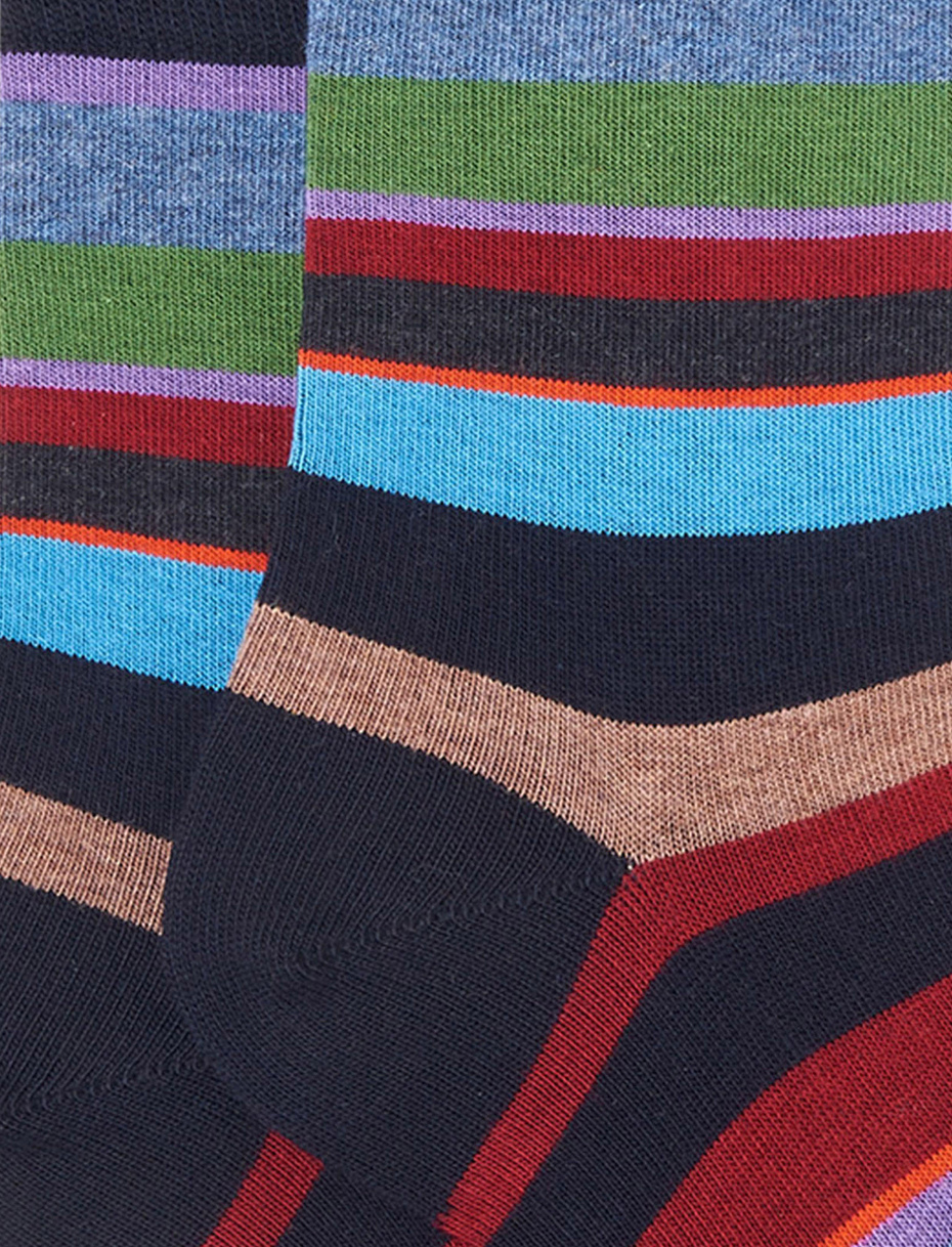 Kids' short blue/iris cotton socks with multicoloured stripes - Gallo 1927 - Official Online Shop