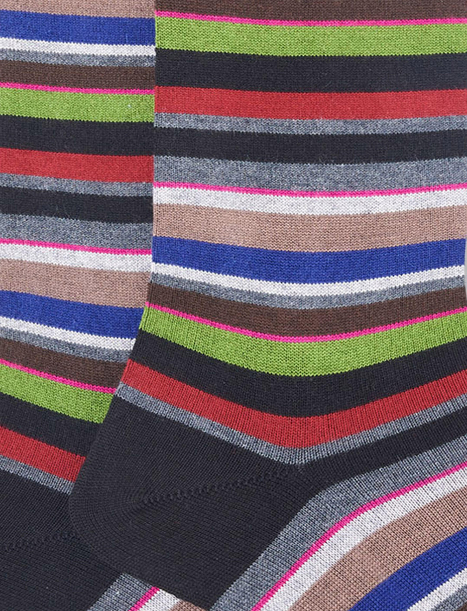 Men's long black cotton and cashmere socks with multicoloured micro stripes - Gallo 1927 - Official Online Shop