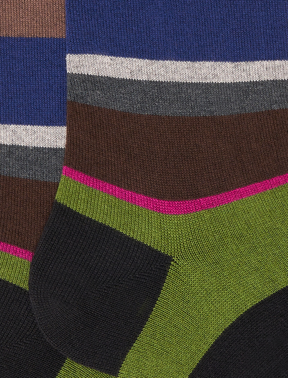 Calze corte uomo cotone e cashmere nero righe multicolor macro - Gallo 1927 - Official Online Shop