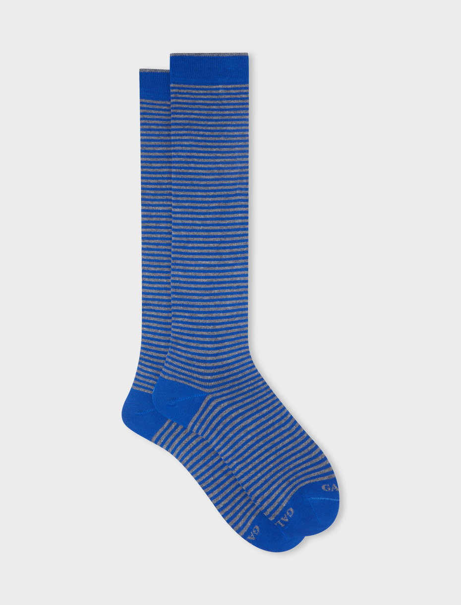 Men's long dark blue cotton socks with Windsor stripes - Gallo 1927 - Official Online Shop