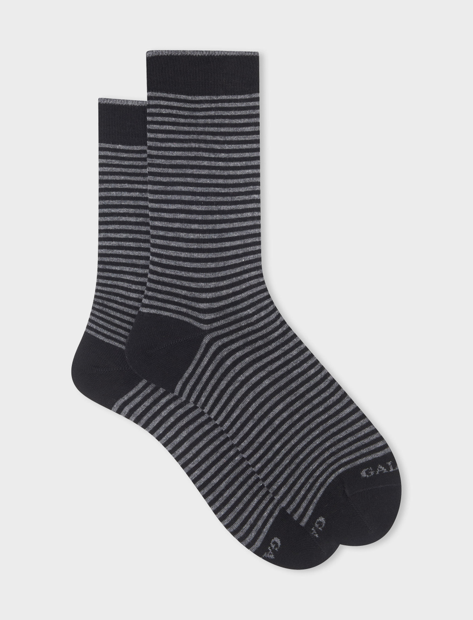 Men's short black cotton socks with Windsor stripes - Gallo 1927 - Official Online Shop