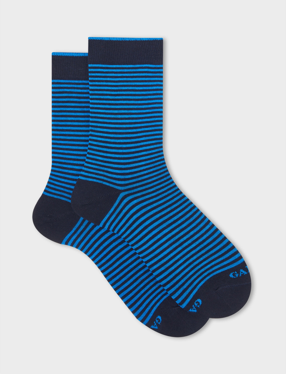 Men's short blue cotton socks with Windsor stripes - Gallo 1927 - Official Online Shop