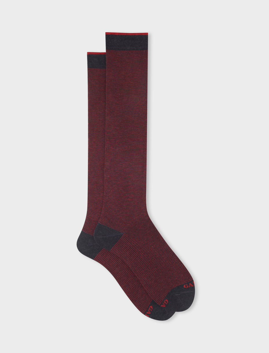 Men's long charcoal grey cotton socks with two-tone stripes - Gallo 1927 - Official Online Shop