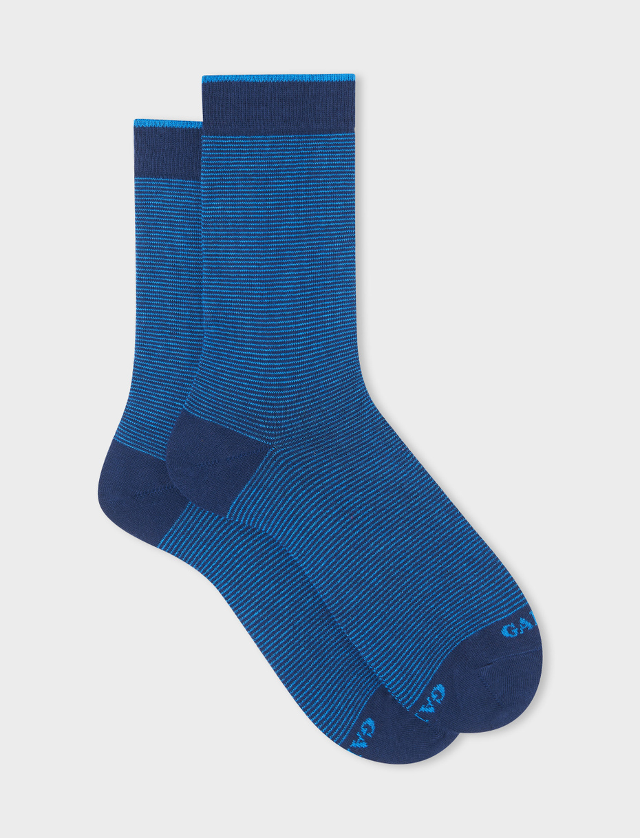 Men's short royal cotton socks with two-tone stripes - Gallo 1927 - Official Online Shop